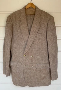 Vintage Maxwell Tan Heavy Tweed 3 Piece suit Mens Suit size 42 - Picture 1 of 17