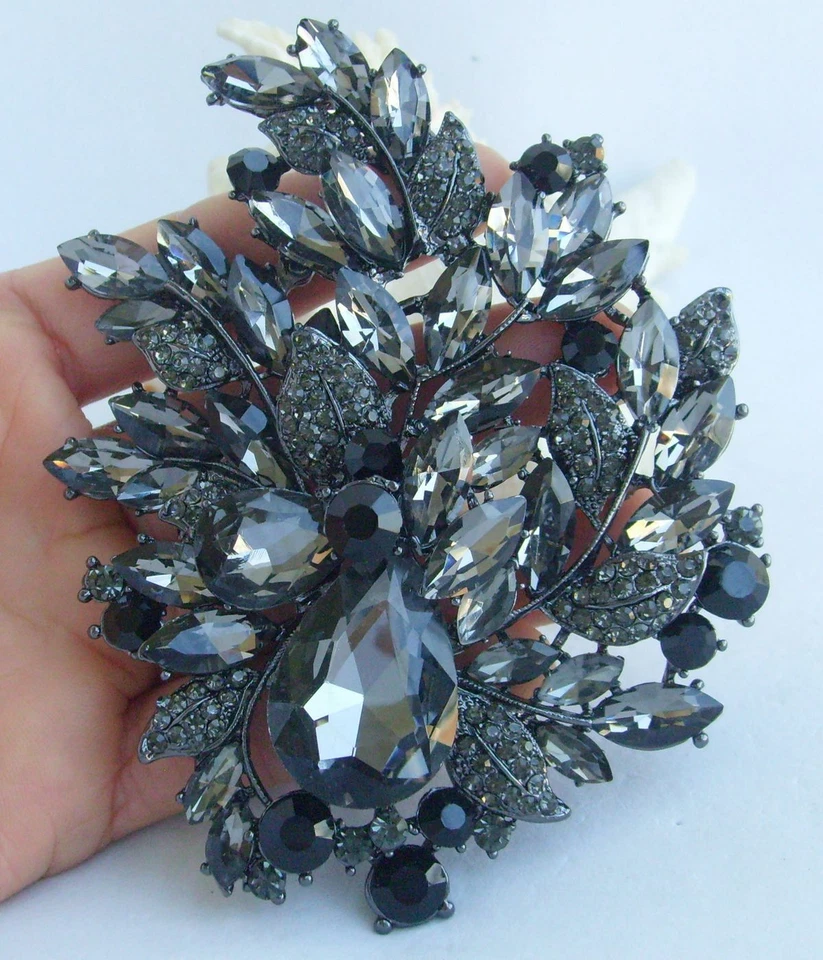 经典 4.33 英寸泪珠花叶胸针吊坠奥地利水晶 EE04672 — 第 1/1 张图片