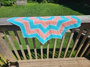Teal Coral Star Baby/Toddler Crochet Blanket 36" 100% Handmade - Picture 1 of 4