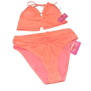 Ninety-Nine Junior’s Triangle Bikini Top and Cinched Bottom Coral Size Large NWT - Picture 1 of 6