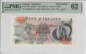 IRLANDIA, 1 FUNT 1967, OKAZ, PICK 56s, PMG 62 - Zdjęcie 1 z 2