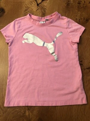 Puma Niñas Camiseta Pequeña S 7/8 Rosa Plata Puma Manga Corta 100% Algodón Foto 1 de 4