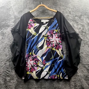 New HOLMES & FALLON Womens Top Size S Black Blue Floral Stretch Knit - Bild 1 von 11