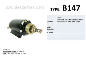 Evinrude E-TEC starter motor suits 15hp-90hp from 2004-2011 - Picture 1 of 4