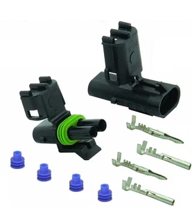 12-14-16-18 AWG Gauge 2 Pin Position Terminal Weather Pack Weatherpack Connector - Picture 1 of 12