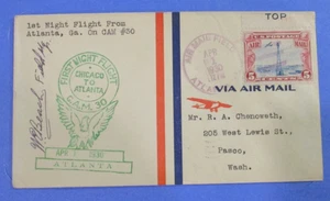 COVER 1930 "CACHET FIRSTNIGHT FLIGHT AIR MAIL FROM ATLANTA, GA. C.A.M. 30" - Picture 1 of 4