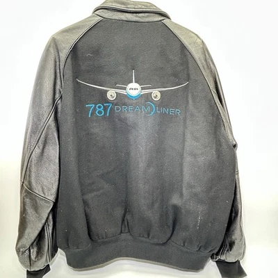 Chaqueta de cuero Boeing 787 Dream Liner para hombre 2XL negra cremallera completa avión Foto 1 de 4