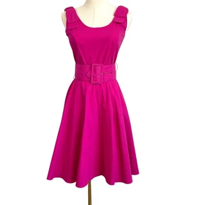 CUTEST Vintage Bow Shoulder Cotton Fit Flare Skater Belted Dress XS 2 FLAWS - Image 1 of 4