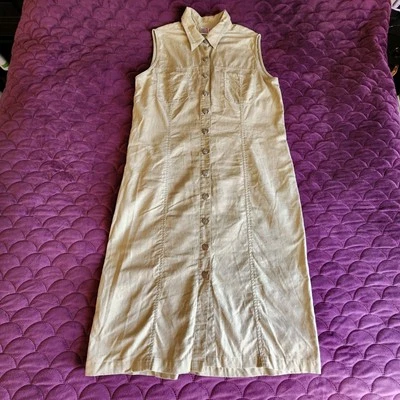 VTG Bill Blass Jeans Dress Women  Tan Metal Button Slit Long Retro Linen Size 1X - Image 1 of 4