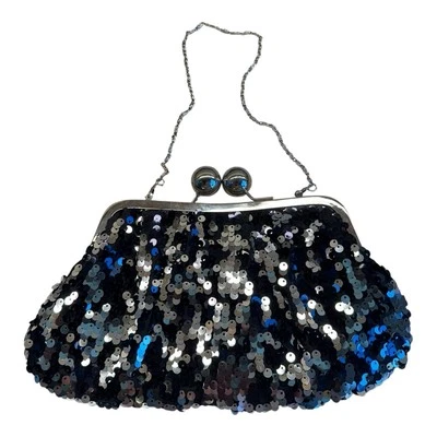 Black & Silver Sequin Evening cocktail  Bag clutch With Removable Chain 11”X 6” - Image 1 of 2