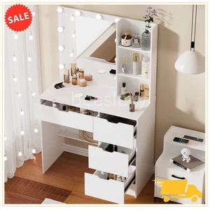 Dressing Table With 4 Drawers 10 LED Lighted Mirror Set Makeup Desk Vanity Table - Picture 1 of 8