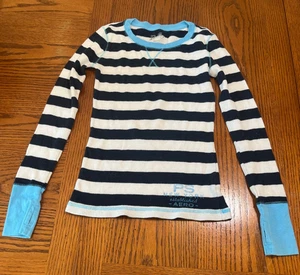 P.S. AEROPOSTALE LONG SLEEVE SHIRT - NAVY / WHITE STRIPED + BLUE ACCENTS SIZE M - Picture 1 of 3