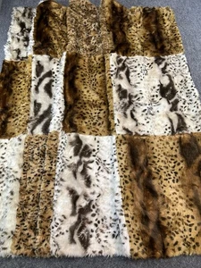 Faux Fur Throw Blanket Animal Print Patchwork Leopard Cheetah Lined - Picture 1 of 10