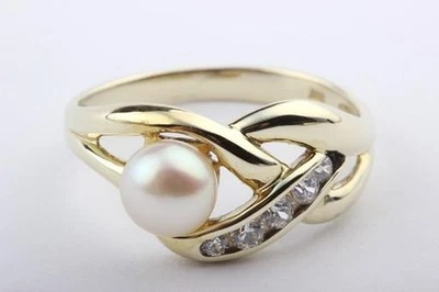 Ring Perle Kristall 333 er Gelbgold Gr 54 . - Bild 1 von 4