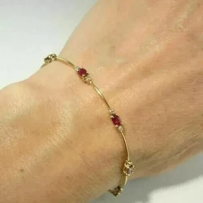 2Ct Oval Cut 14K Yellow Gold Plated Women's Simulated Red Ruby Tennis Bracelet - Image 1 of 4