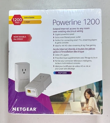 NETGEAR Powerline 1200 PLP1200 Ethernet Extension, 1200 Mbps, SEALED - Image 1 of 4