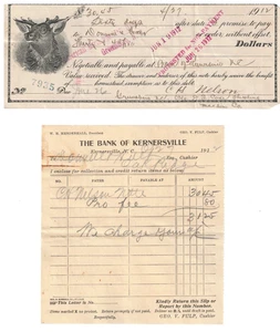 VTG 1912 BOUNCED PROMISSORY NOTE! THE BANK OF KERNERSVILLE, NC~JI CASE THRESHING - Picture 1 of 7