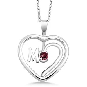 0.22 Ct Round Red Rhodolite Garnet 925 Sterling Silver Pendant with Chain - Picture 1 of 4
