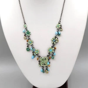 Floral Anhänger Halskette mit Emaille Blume Charms & Perlen silberfarben - Bild 1 von 8