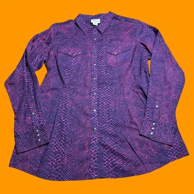 Womens Ariat Snap Shirt Long Sleeve Shirt Snake Skin Print Western Ladies XL - Image 1 of 4