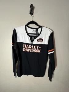 Camisa Harley Davidson Mujer Negra Cuello en V Tejida Doble Cara Logo Manga Larga XL - Imagen 1 de 17