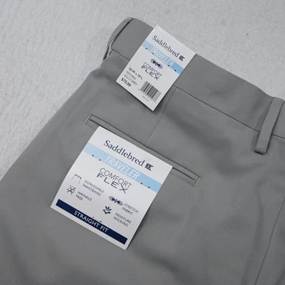 Saddlebred Traveler 舒适弹性正装裤灰色平前男式 36 x 29 全新 — 第 1/4 张图片