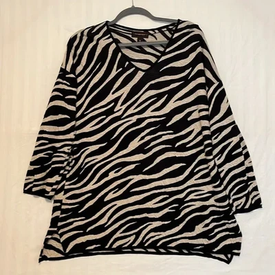 Dana Buchman XL Zebra Striped Top Knit Brushed Cotton - Image 1 of 3