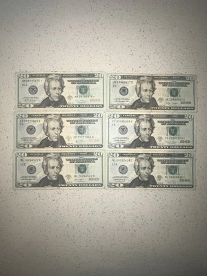 20 dollar bills amazing serial numbers (total of 6 bills) - Image 1 of 2