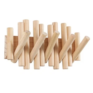Wall Mounted Coat Rack with 5 Foldable Hooks, Space-Saving Natural Wood Stora... - Picture 1 of 6