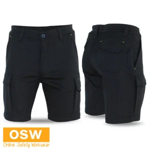 Mens Slim Stretch Shorts Work Cargo Cotton Black Shorts Casual Tradies Workwear - Picture 1 of 4