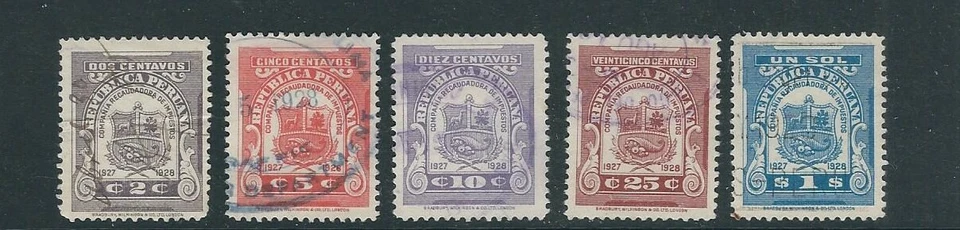 PERU 1927 REVENUES COLLECTION DEPT (?) 5 different 1921-22 series F/VF USED - Image 1 of 1