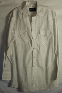 White Horse Western Rockabilly Ivory Striped Pearl Snaps Button Up Hemd Herren M - Bild 1 von 3