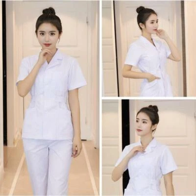 Women Nurse Uniforms Doctor Medical Beautician Lab Work Clothes Short Sleeve Set - Image 1 of 3