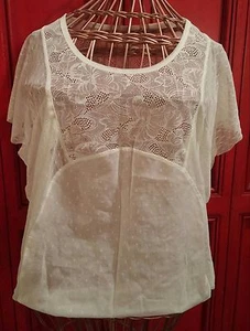 NEU Free People Damen fließende halbtransparente Spitze Bohemian Elfenbein Bluse, S Petite - Bild 1 von 5