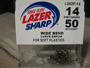 50 Eagle Claw Lazer Sharp Wide Bend Fish Hooks - Bronze L042F Style - Size 14 - Picture 1 of 4