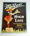 Vintage 2000 MILLER High Life BEER SERVER GIRL 16" x 12.5" Metal Bar Sign #856