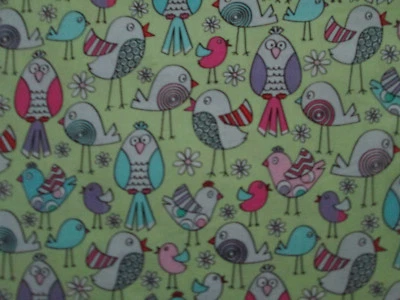 LOVE BIRDS OWLS FLOWERS GREEN FABRIC FQ - Image 1 of 4