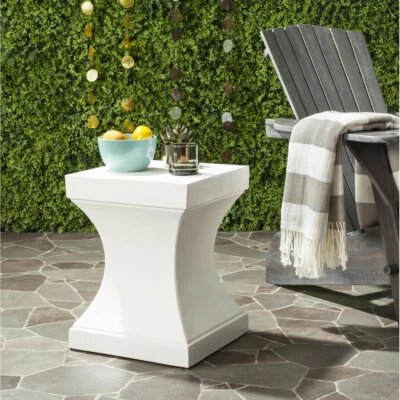 SAFAVIEH Outdoor Collection Curby Concrete Accent Stool | Ivory | - Image 1 of 4