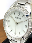 Bulova Women's Watch 96r228 Quartz Diamond White Mother Of Pearl Dial Steel 32mm