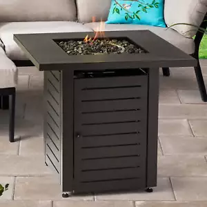 28" Square 50000 BTU Propane Gas Fire Pit Table with Lava Rocks, Metal Lid and P - Picture 1 of 12
