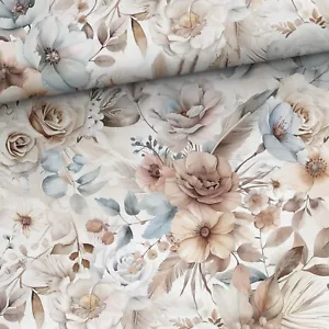 Baumwolle Baumwollstoff Webware Blüten Rosen Federn Boho Vintage Landhaus - Bild 1 von 6