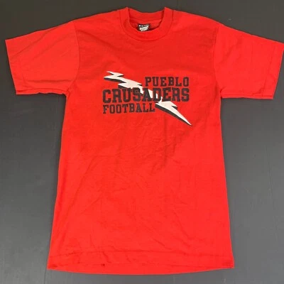 Camiseta de fútbol vintage Pueblo Crusaders mediana años 80 puntada única pantalla estrellas Foto 1 de 4