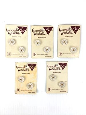 La Mode 10 Glass White Gold Edge Ruffled 17mm Craft Clothes Buttons 3/4" USA - Image 1 of 4