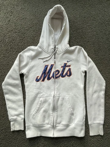 NIKE New York Mets Full Zip Hoodie Sweatshirt WOMEN’S Small White Sewn Cover