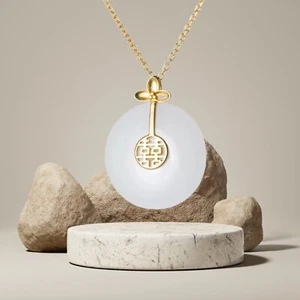 Halskette Jade Gold über Silber - zierliche Halskette Dankbarkeit Chocker - Bild 1 von 10