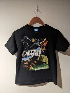 Vintage Y2K Star Wars Darth Vade Yoda Light Saber Youth Medium Black T-Shirt - Picture 1 of 4