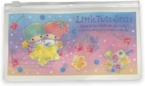 Sanrio Little Twin Stars Flat Vinyl Slider Pen Case Multi Pouch Bag 7.8 × 4.5" - Picture 1 of 5