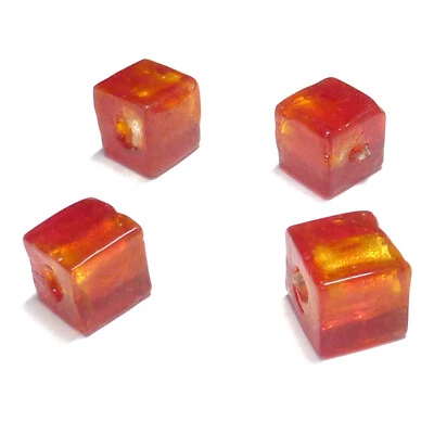 Glasperlen Würfel ca. 10 mm orange mit Silberfolie 10 Perlen nenad-design AN066 - Bild 1 von 4