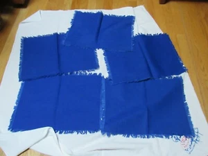 Vintage Set 5 Placemats OR Napkins Royal Blue Self Fringe Linen 15”x12” Unused - Picture 1 of 6