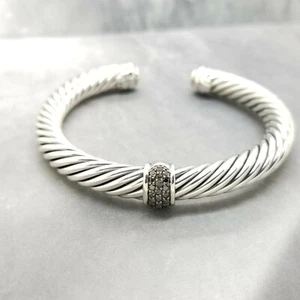 Brazalete Brazalete David Yurman 7mm Clásico Cable Negro Diamante Estación Central - Imagen 1 de 7